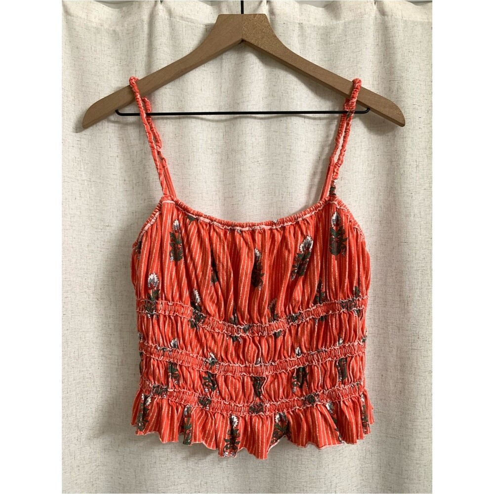 We The Free 100% Cotton Coral Floral Dolce Vita Smocked Cami Tank Large